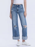SUPER HIGH RISE DOUBLE CUFFED BAGGY WIDE JEANS