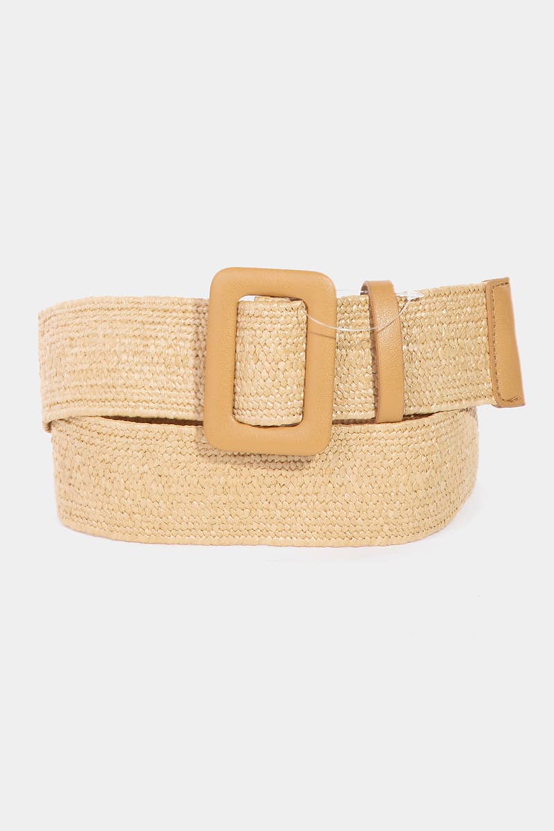 Rectangle Buckle Straw Braided Belt