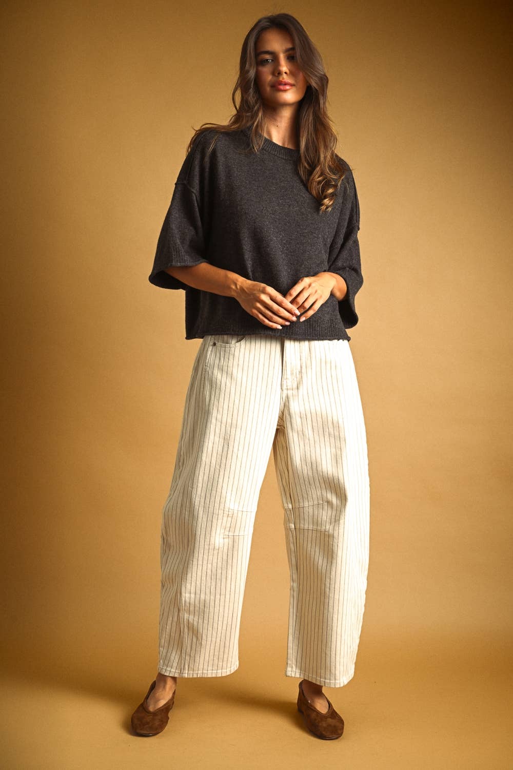 PINSTRIPED PATTERN BARREL PANTS (PRE🤍ORDER)