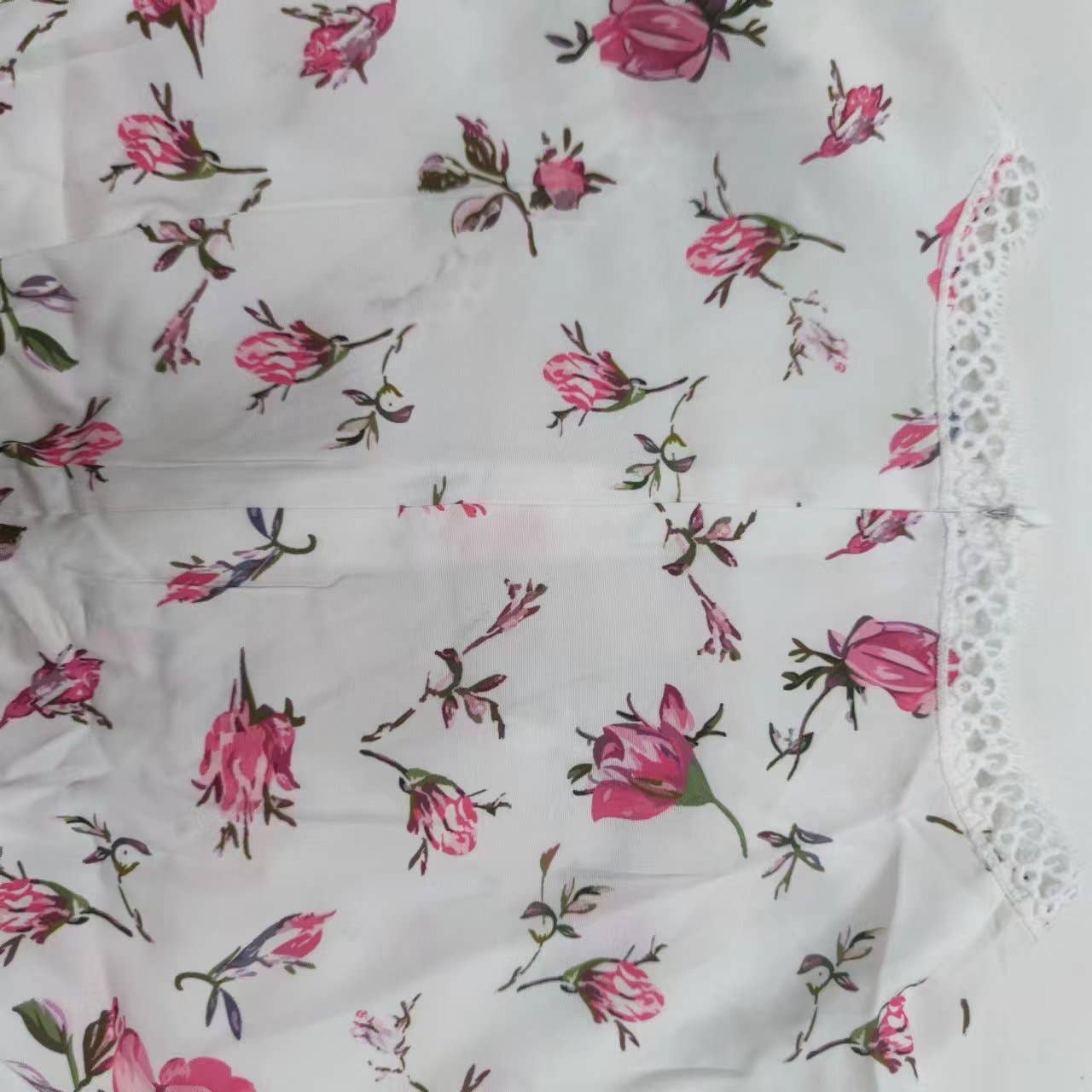 V-Neck Lace Floral Print Cropped Long-Sleeved Dress