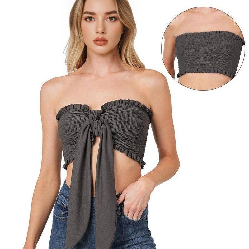 Smocked Tie Front Tube Top