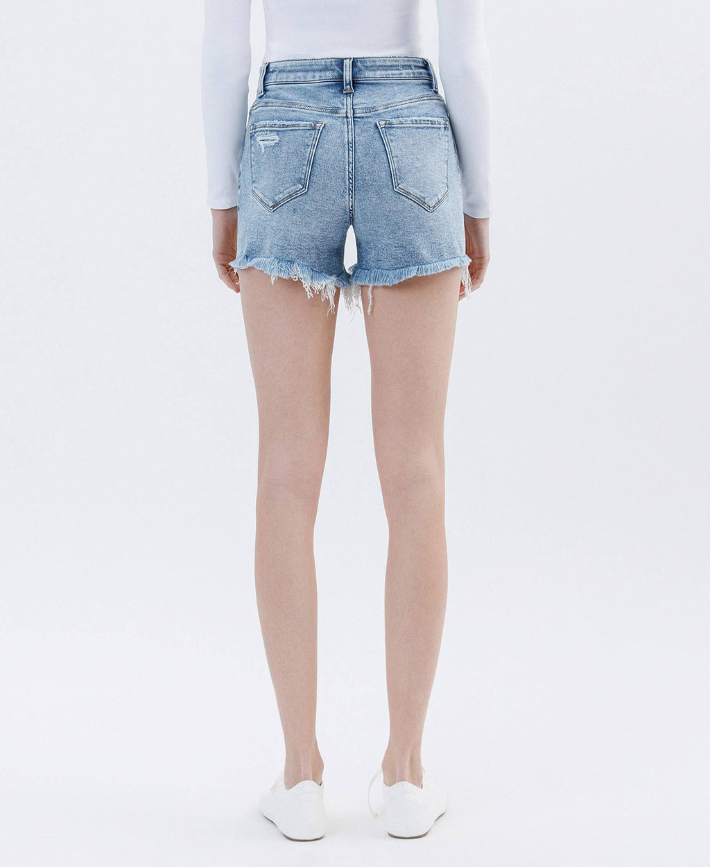 HIGH RISE DISTRESSED REGULAR DENIM SHORTS