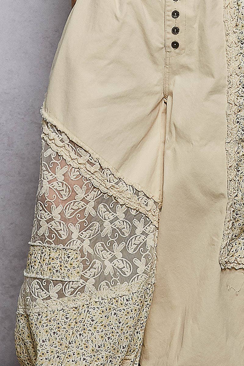 Button-Front Crochet Accent Ruffle Trim Jogger Pants (PRE🤍ORDER)