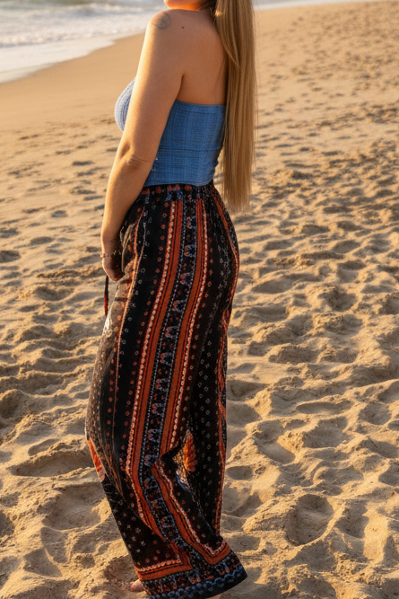 PRINTED WIDE LEG PANTS