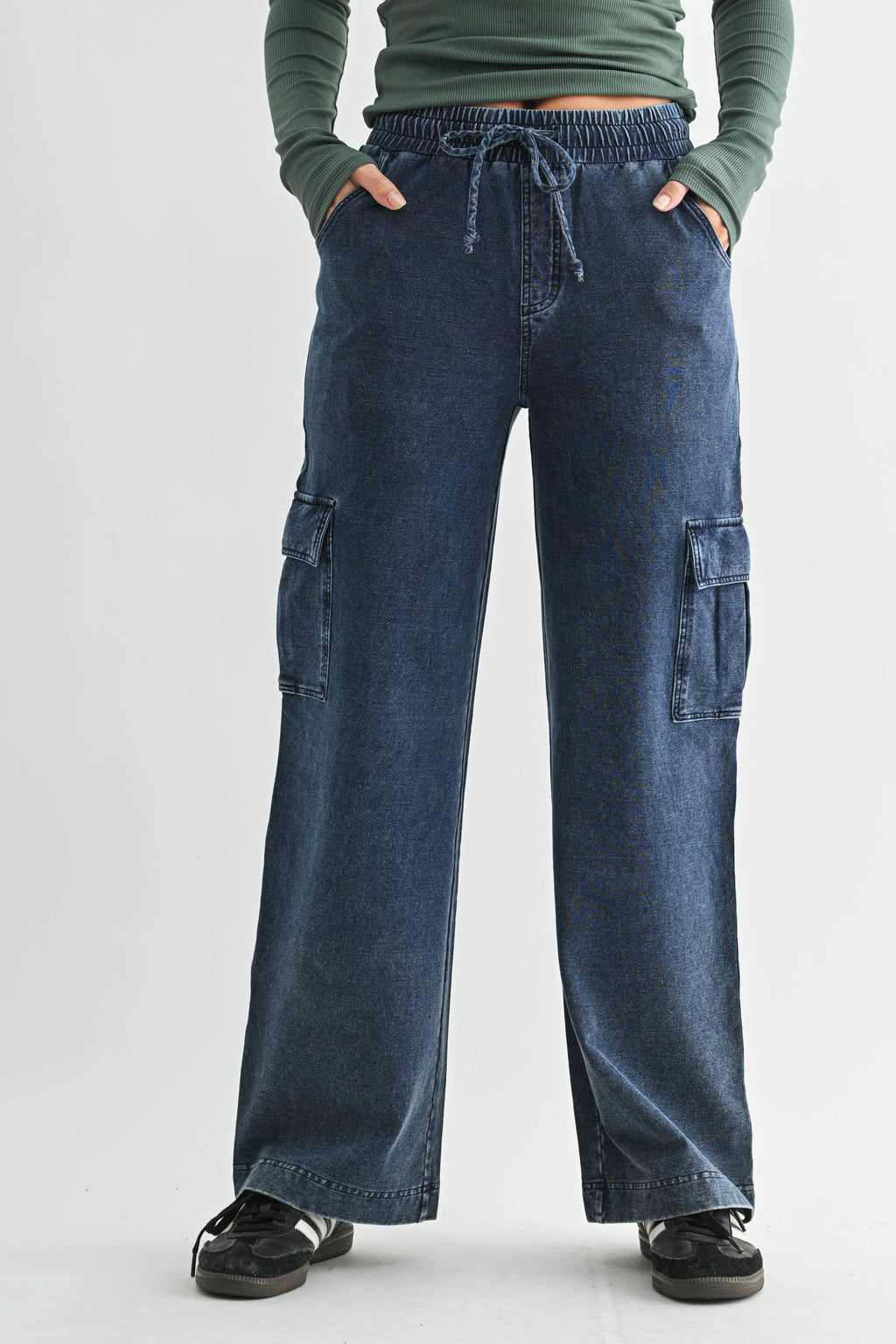 Mineral Wash Wide Leg Cargo Pants