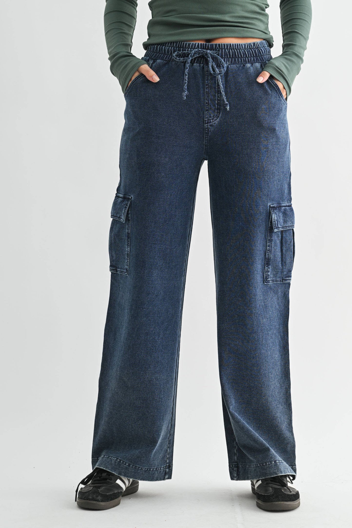 Mineral Wash Wide Leg Cargo Pants