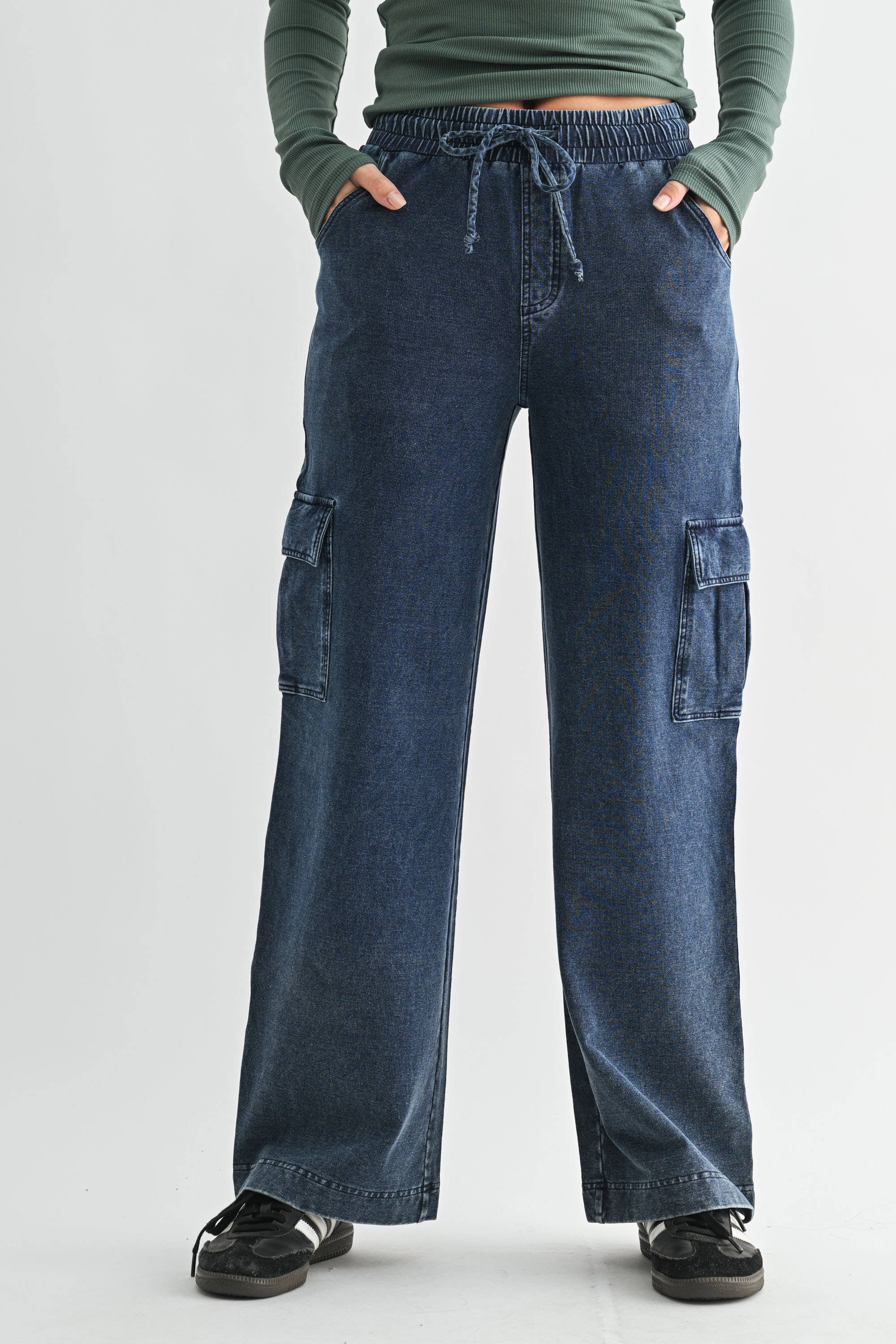 Mineral Wash Wide Leg Cargo Pants