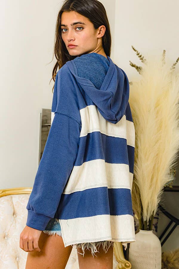 Contrast Color-block Oversized Terry Hoodie Top (PRE🤍ORDER)