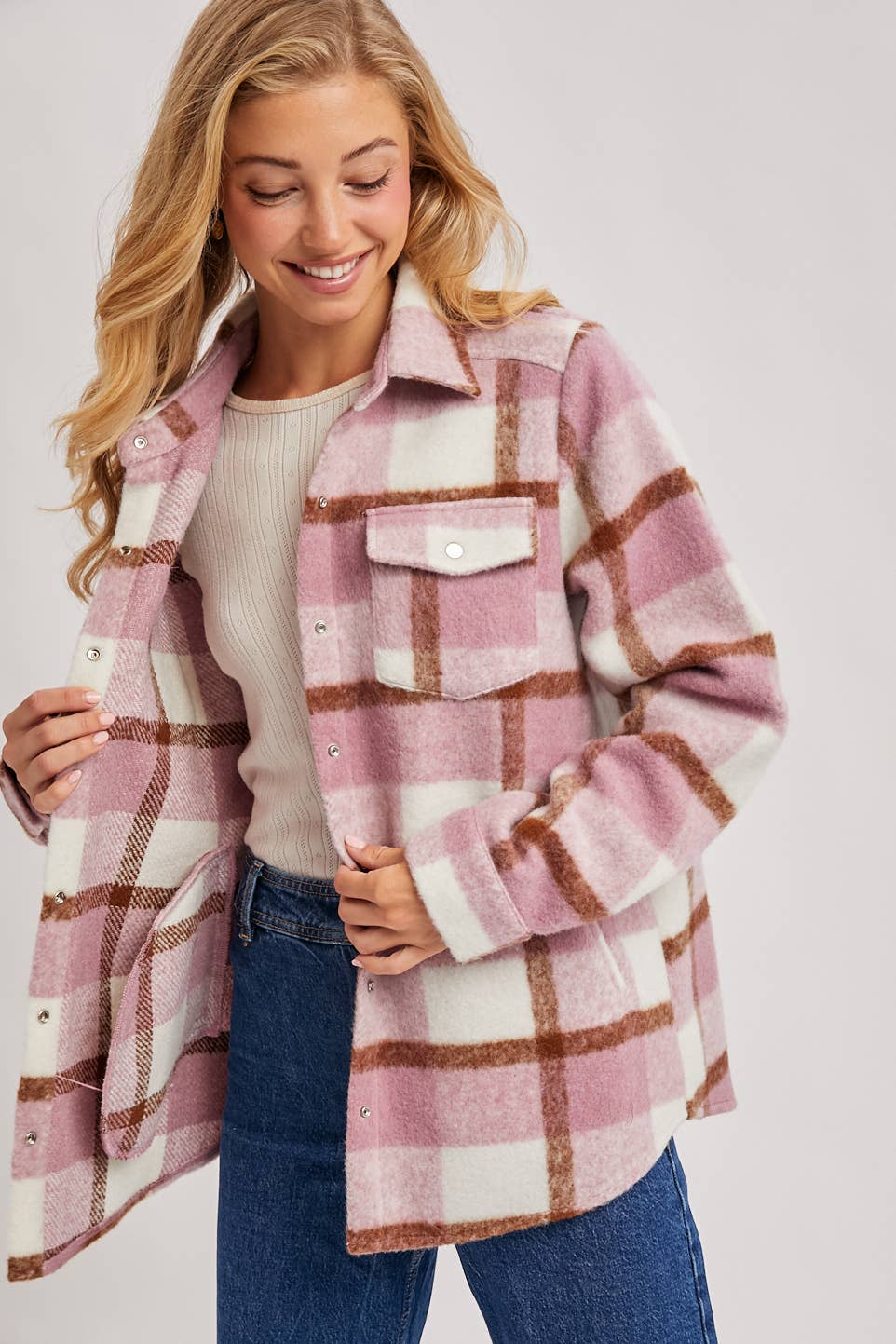 PLAID BRUSHED FLANNEL SHACKET