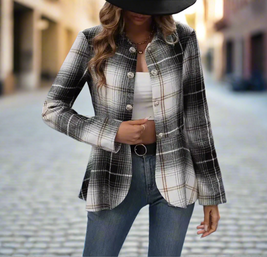 Stylish Panelled Plaid Waist Blazer