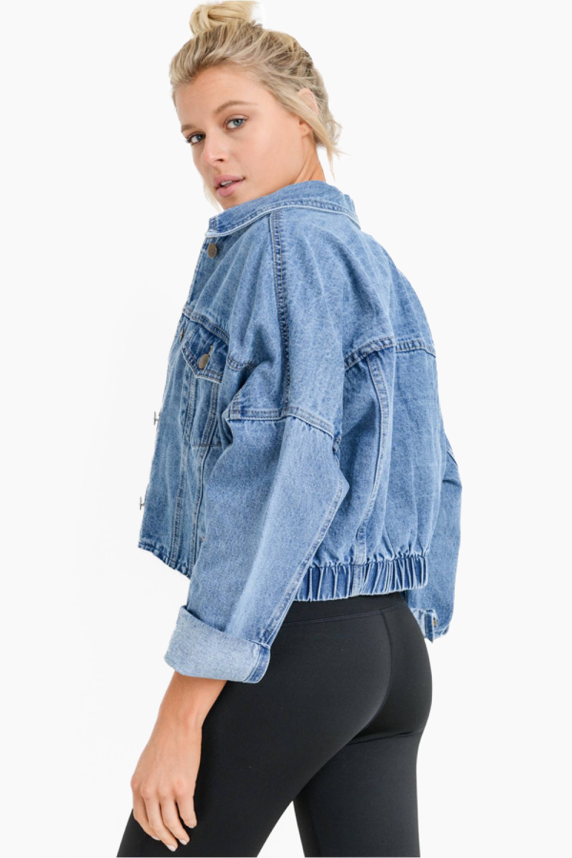 Raw & Ribbed Crop Denim Jacket
