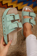 Suede Buckle Decor Footbed Sandal
