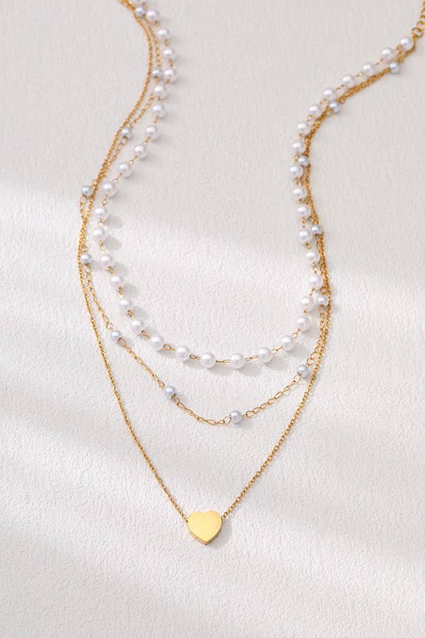 Double Pearl Layered Heart Necklace