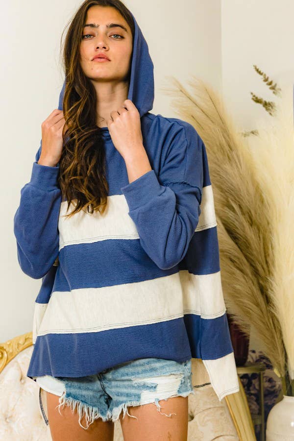 Contrast Color-block Oversized Terry Hoodie Top (PRE🤍ORDER)