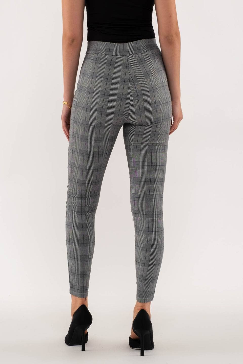 HIGH WAIST PLAID SKINNY PANTS