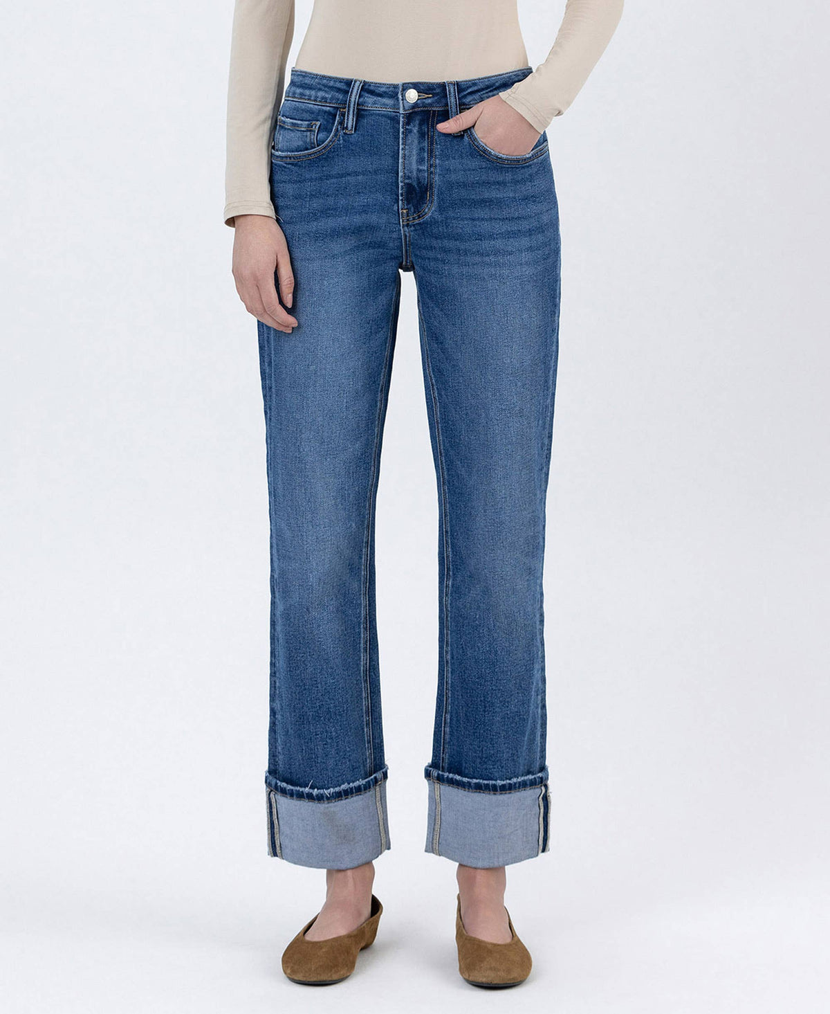 HIGH RISE CUFFED ANKLE STRAIGHT JEANS (PRE🤍ORDER)