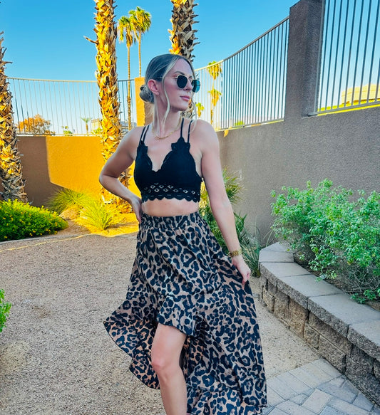 Brown Leopard High Waist Ruffle Hem Skirt