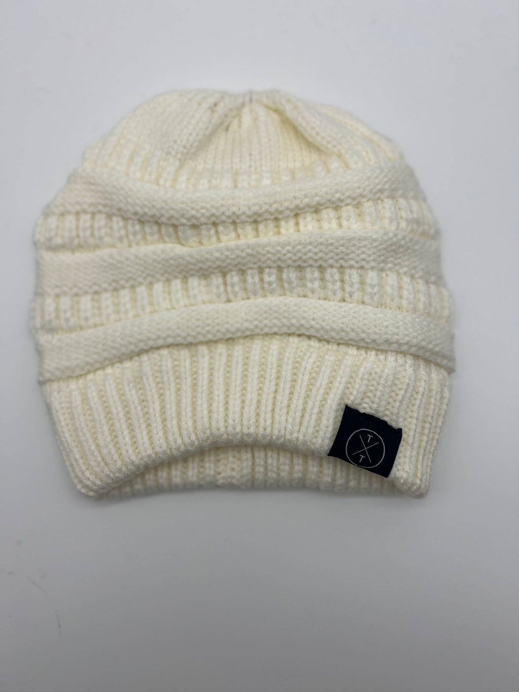 Knit Beanie For Adults With Ponytail Hole
