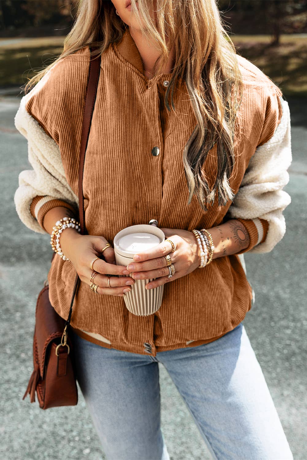 Corduroy Fleece Buttoned Bomber Jacket