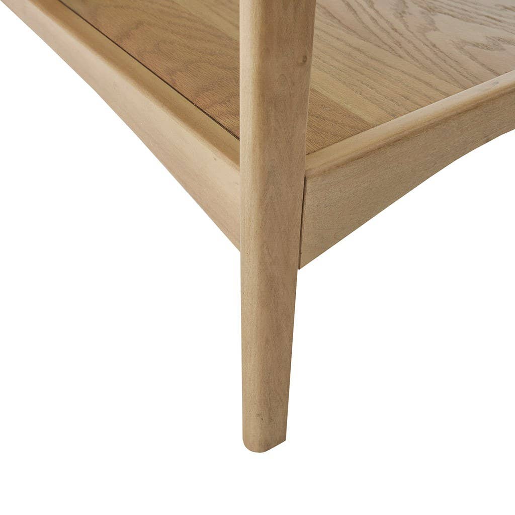 Midcentury Natural Wood Console Table with Bottom Shelf
