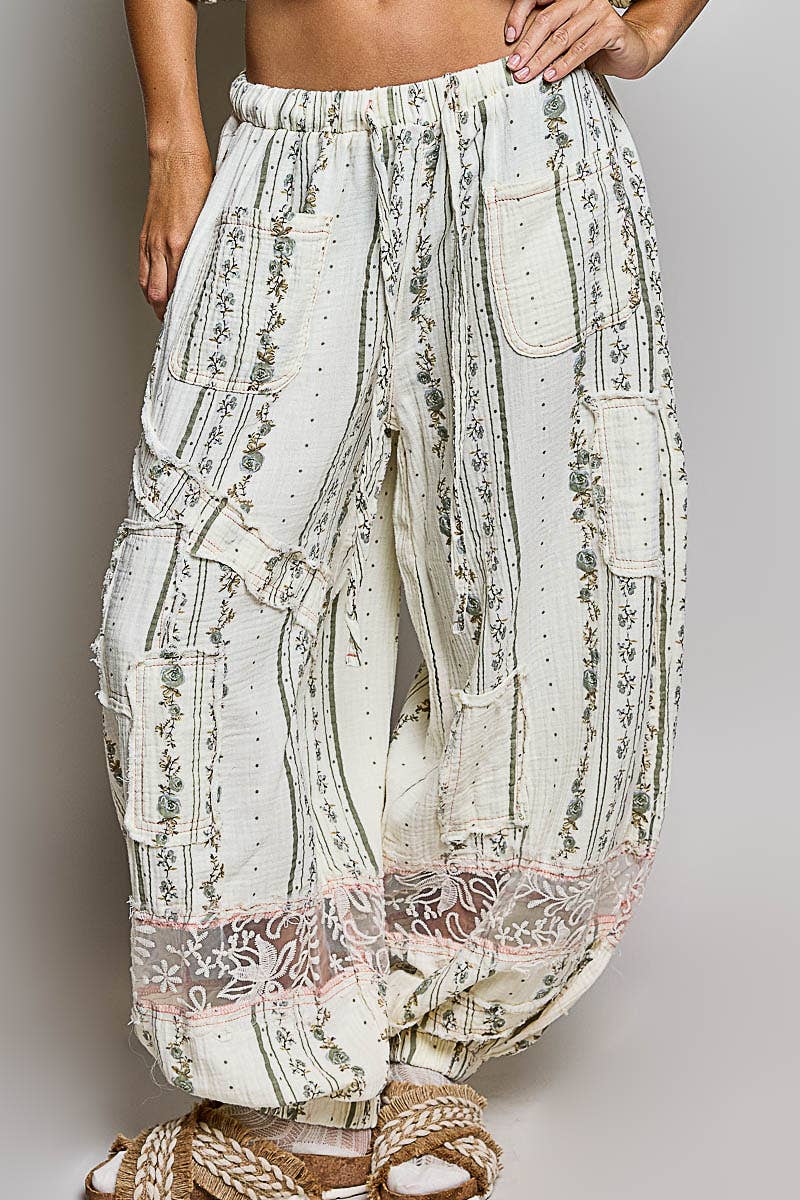 Double Gauze Lace See-Through Patch Woven Pants (PRE🤍ORDER)