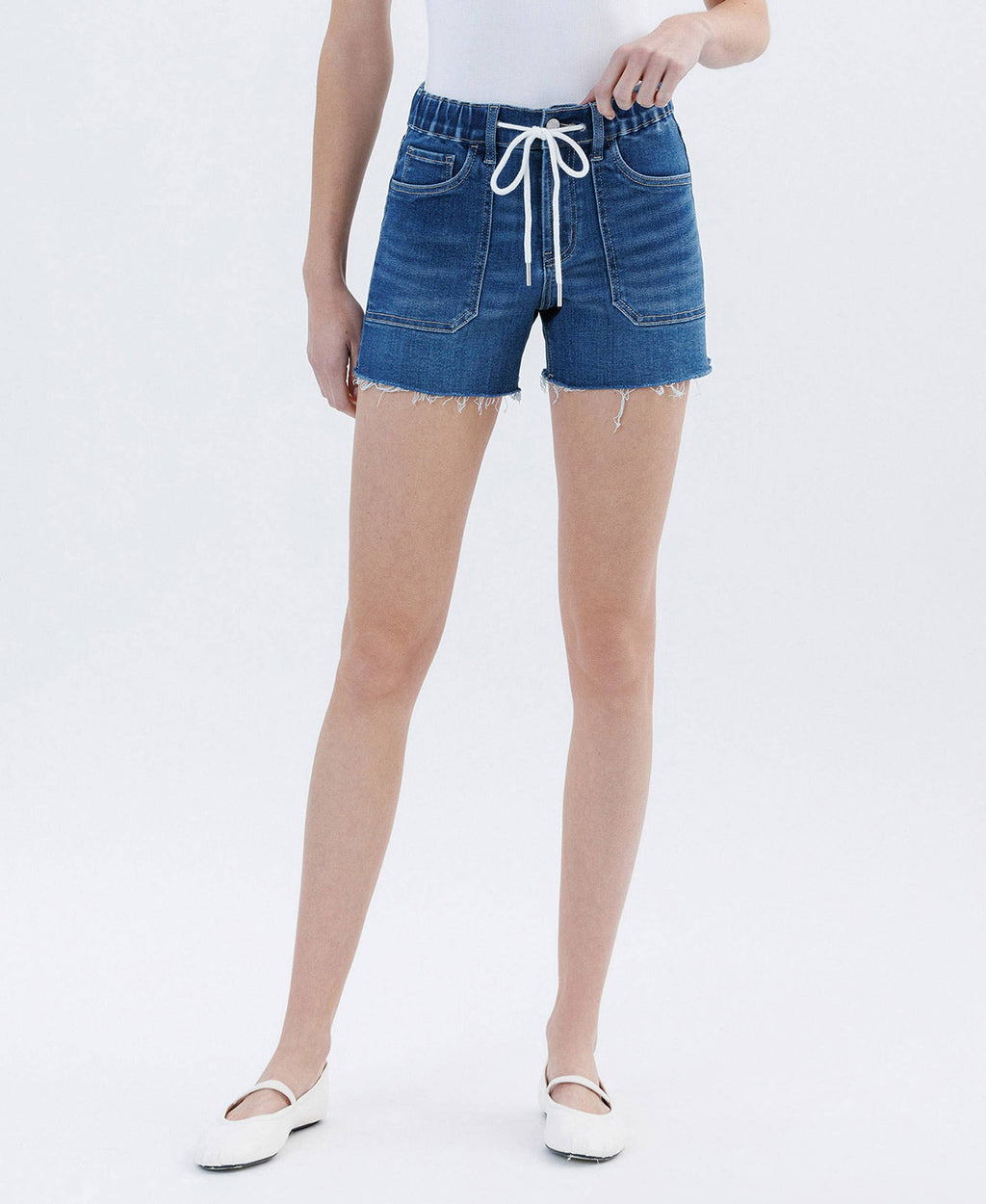 HIGH RISE DRAWSTRING DENIM SHORTS