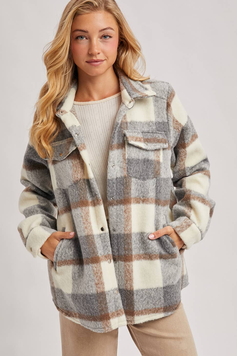 PLAID BRUSHED FLANNEL SHACKET