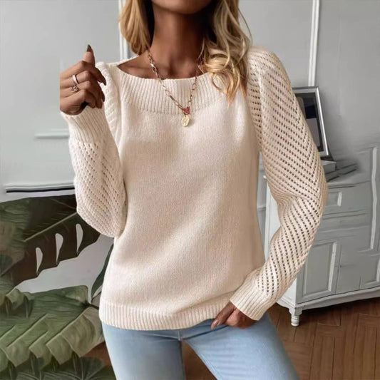 HOLLOW-OUT LONG-SLEEVED LINENECK SWEATER