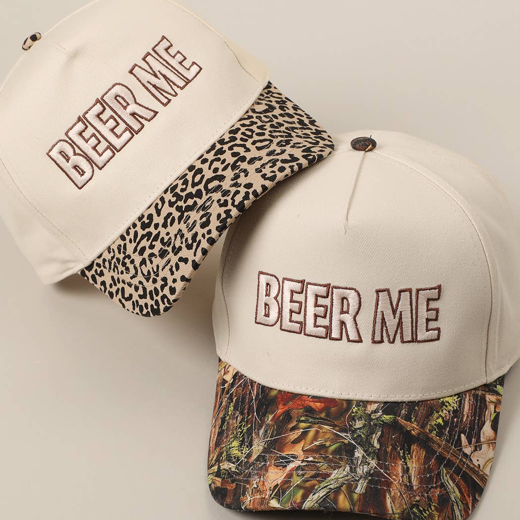 BEER ME Embroidery Leopard Camo Trucker Hat