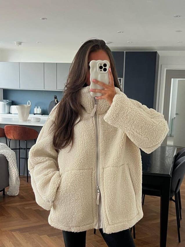 Slouchy Sherpa fleece Turtleneck Jacket