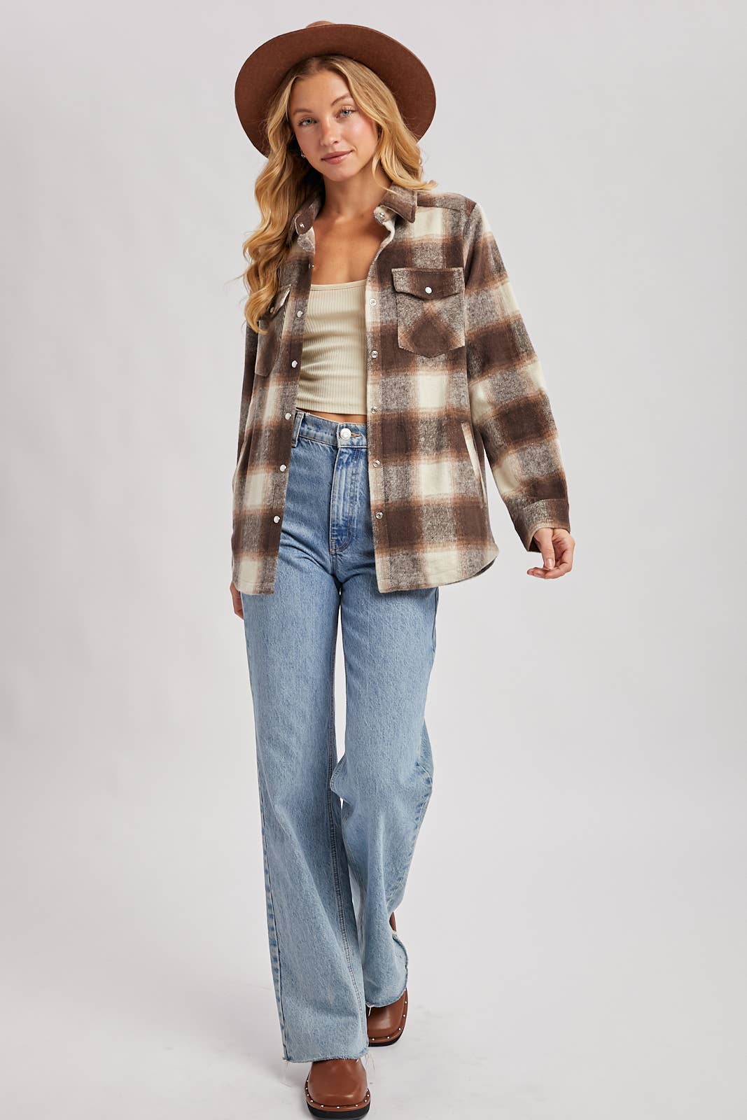 BUTTON DOWN FLANNEL SHACKET WITH POCKETS
