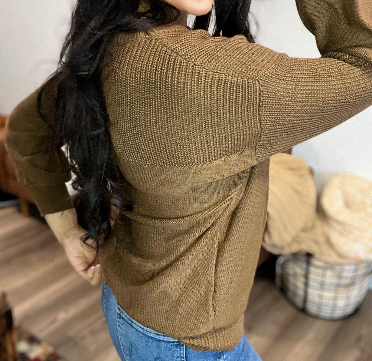 Loose solid color flat-neck knitted sweater