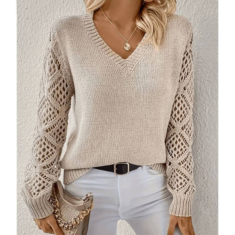 CUT-OUT V-NECK PULLOVER SWEATER