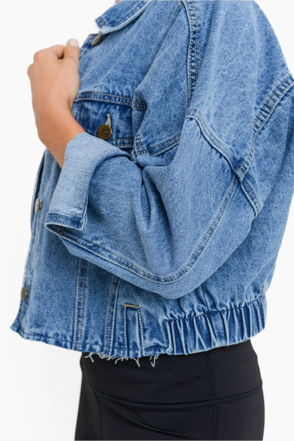 Raw & Ribbed Crop Denim Jacket