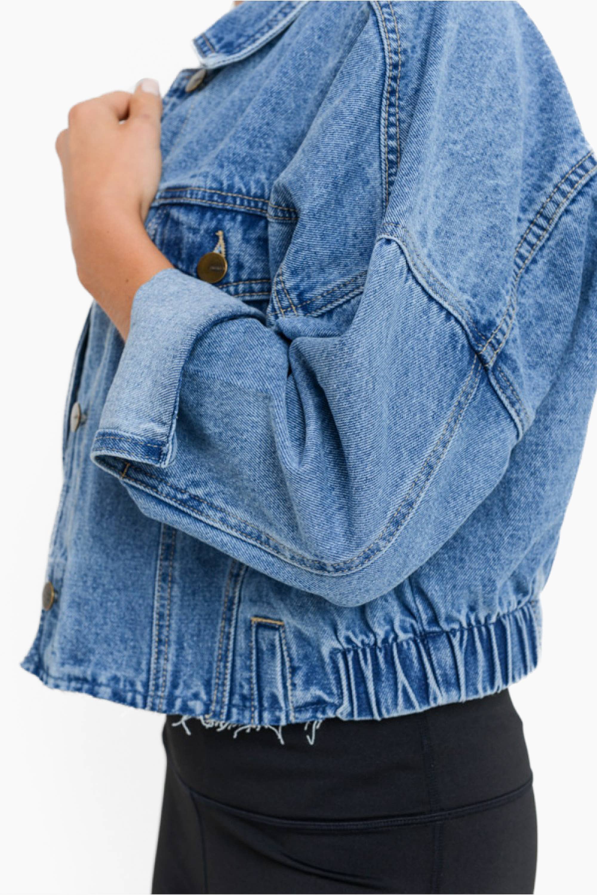 Raw & Ribbed Crop Denim Jacket