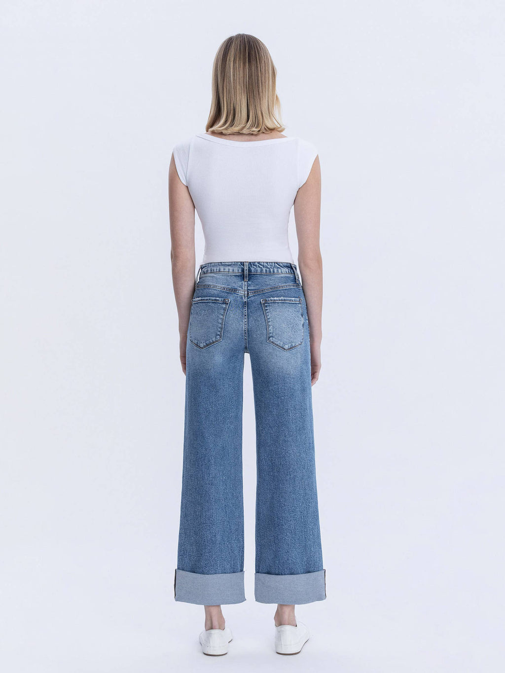 SUPER HIGH RISE DOUBLE CUFFED BAGGY WIDE JEANS