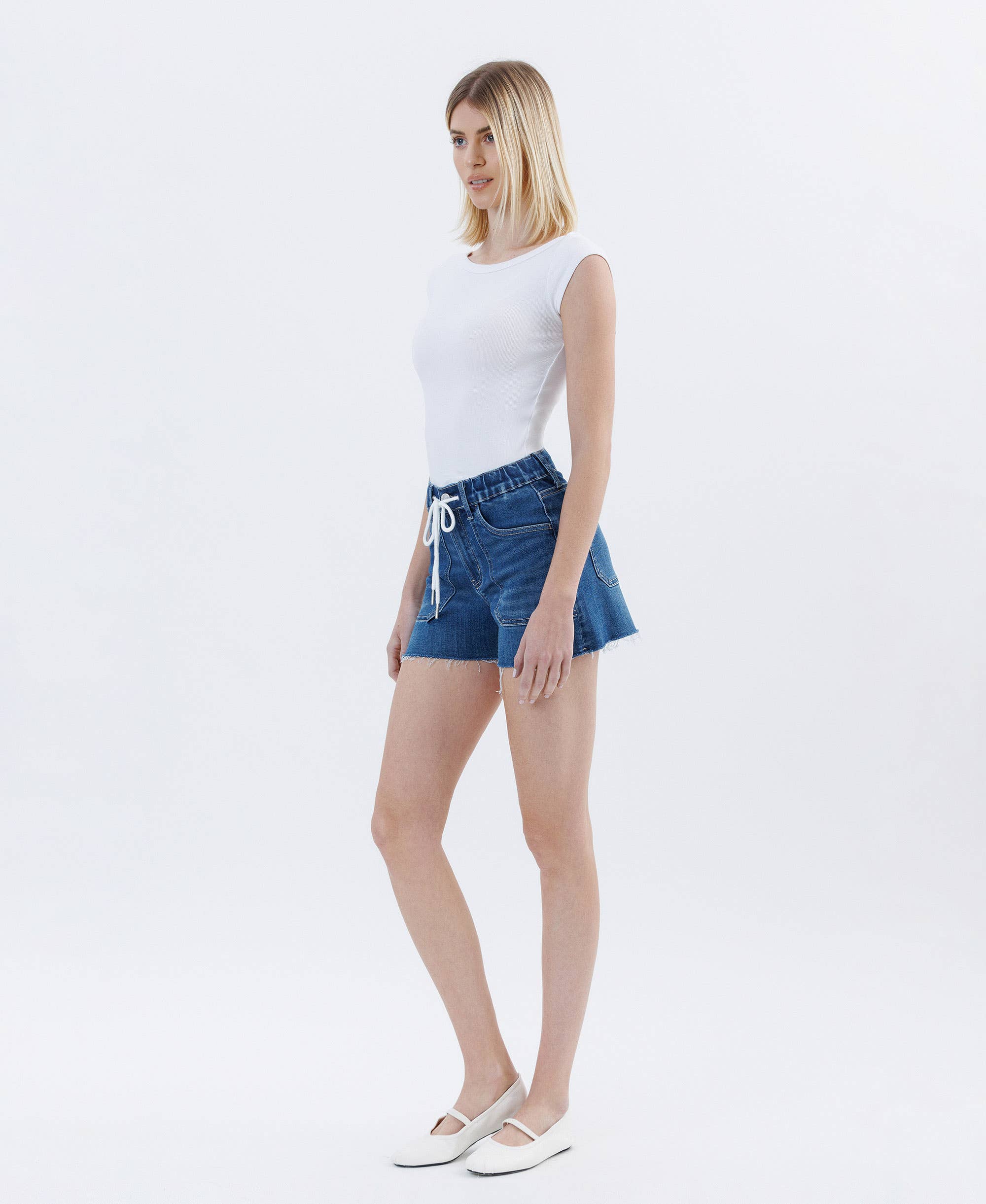 HIGH RISE DRAWSTRING DENIM SHORTS