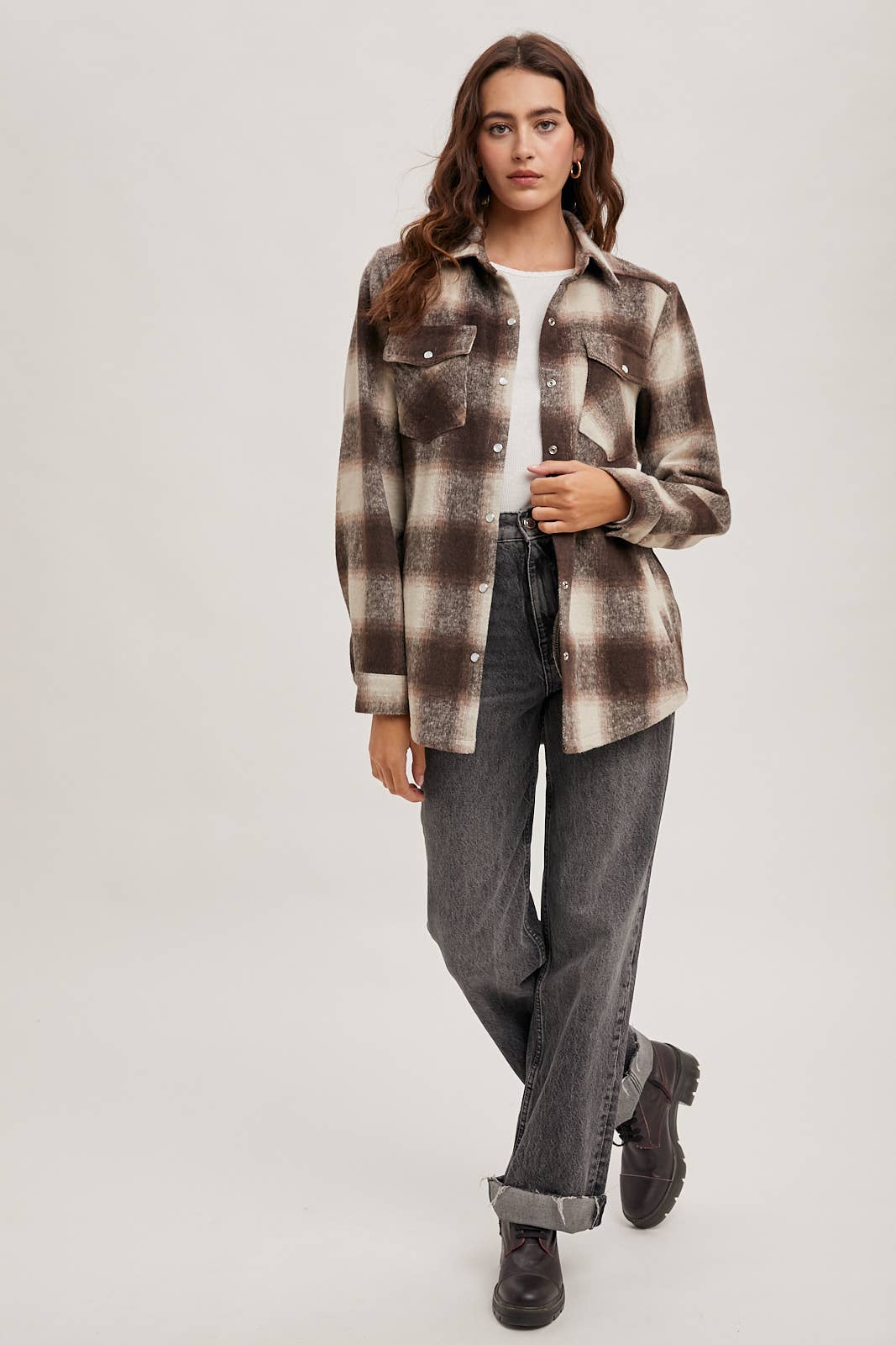 BUTTON DOWN FLANNEL SHACKET WITH POCKETS