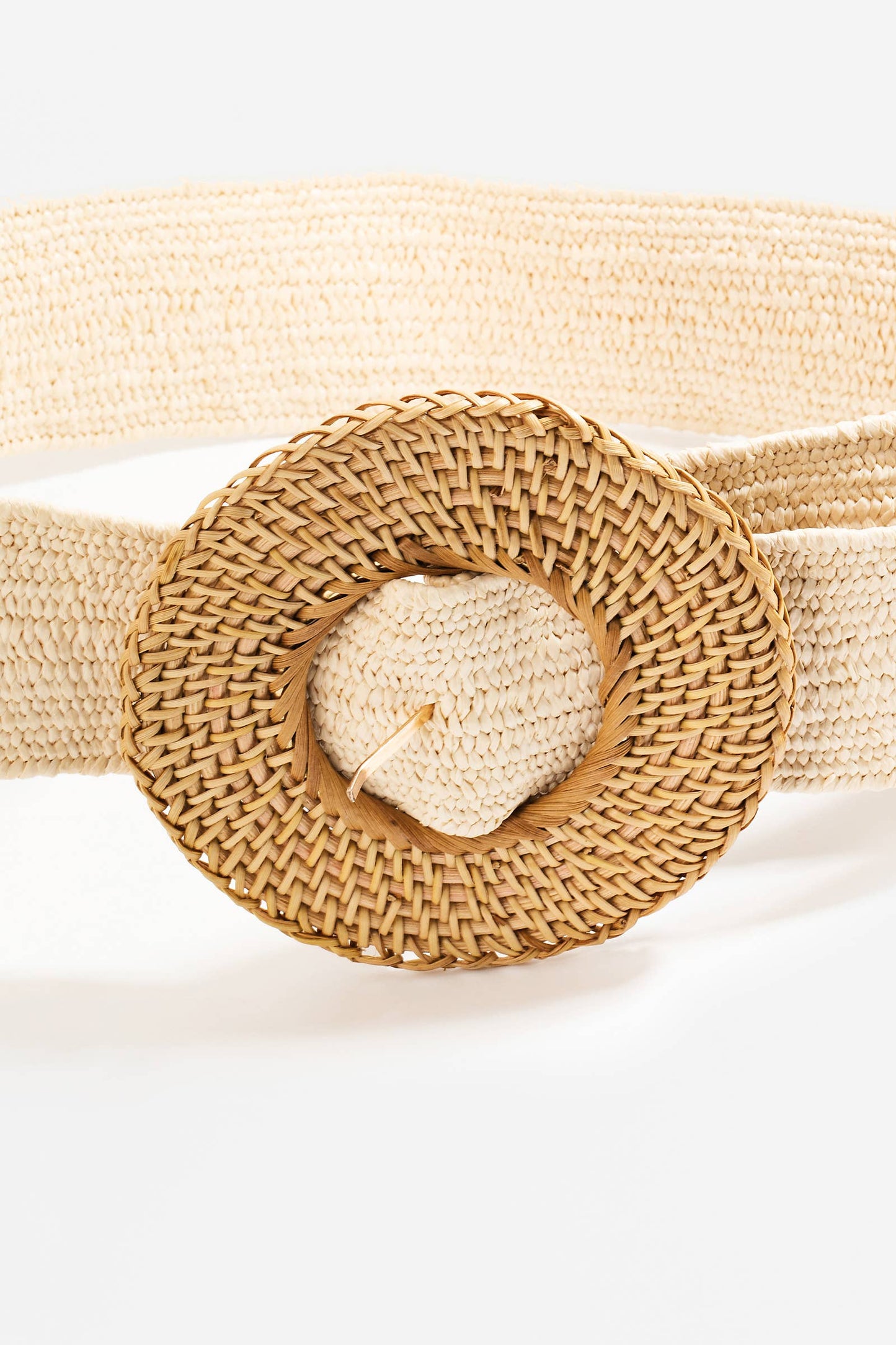 Round Straw Braided Buckle Faux Leather Belt