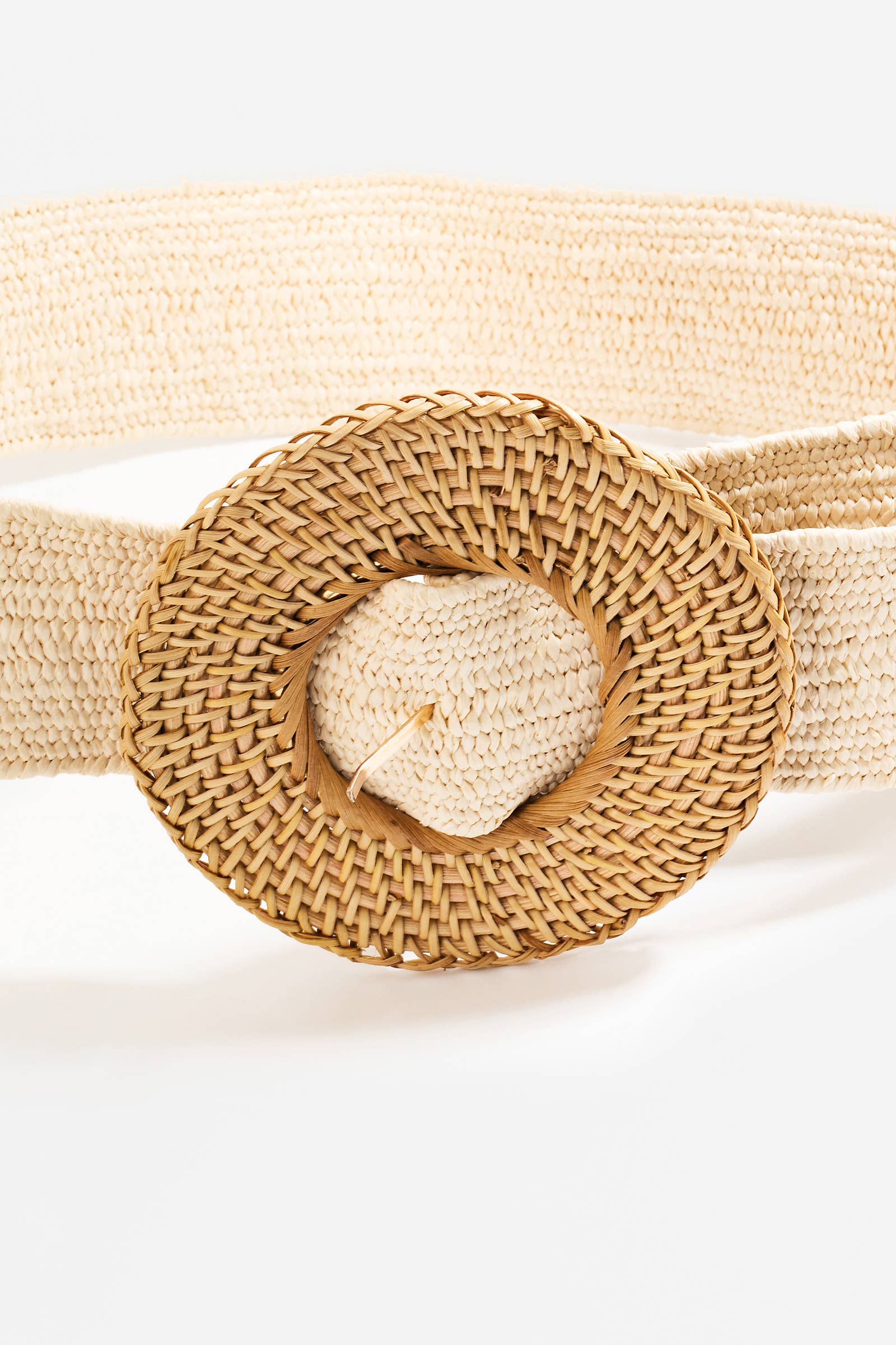 Round Straw Braided Buckle Faux Leather Belt