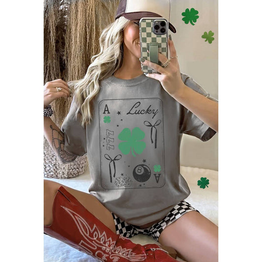LUCKY 777 CLOVER ACE OVERSIZED MINERAL GRAPHIC TEE