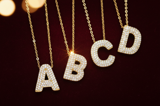 Gold Rhinestone Letter Initial Pendant Necklace Jewelry