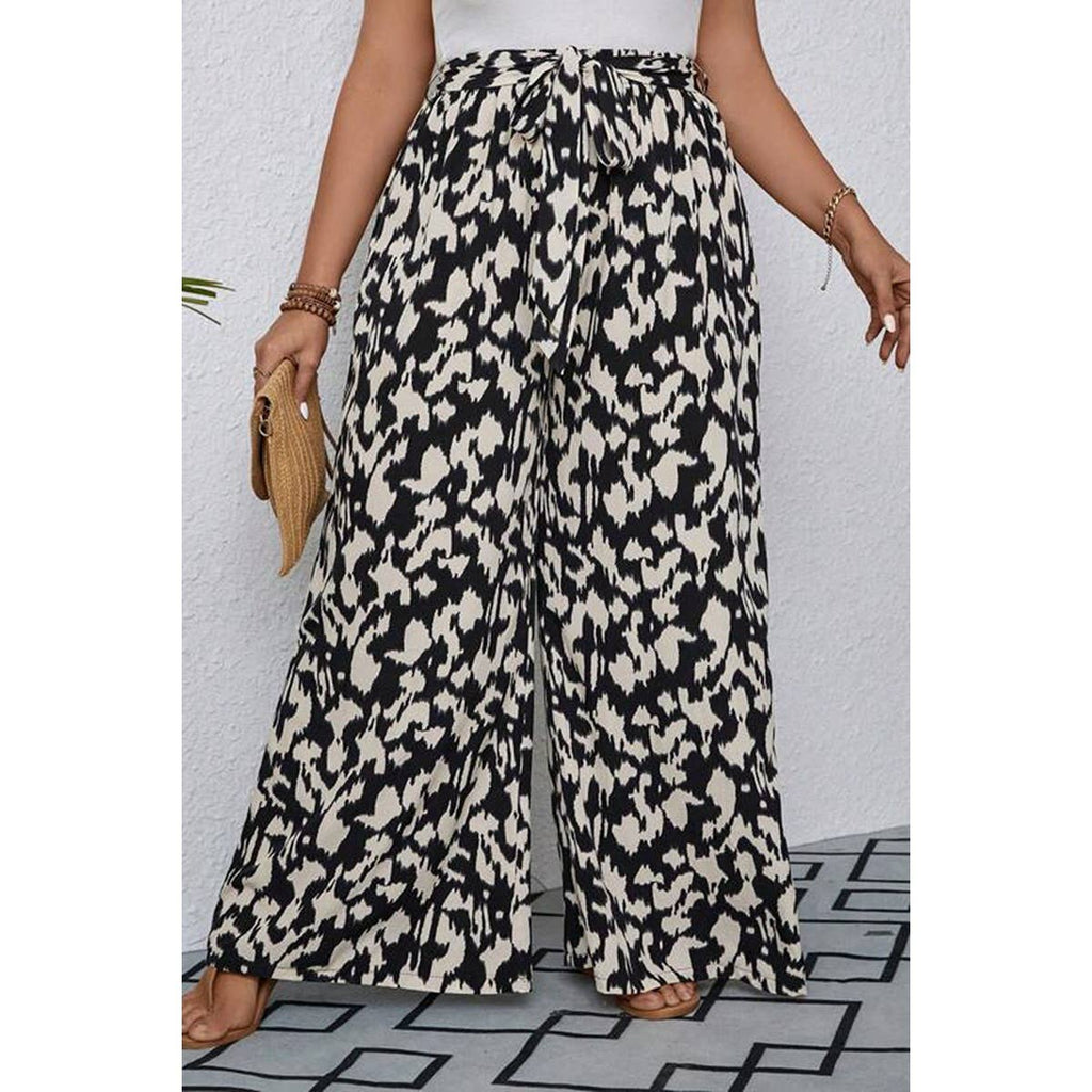 Animal Print Wide Leg Belt Pant