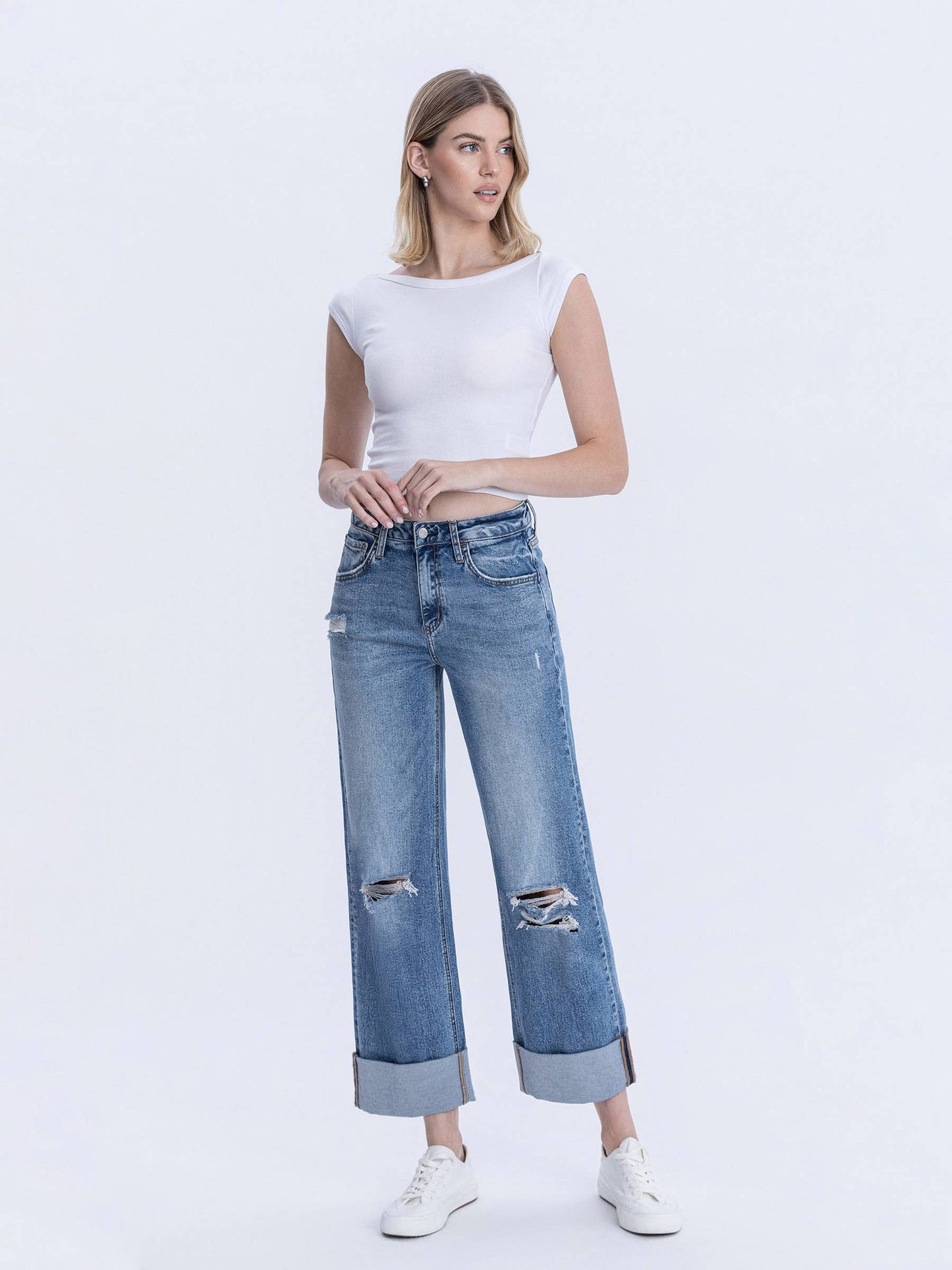 SUPER HIGH RISE DOUBLE CUFFED BAGGY WIDE JEANS (PRE🤍ORDER)