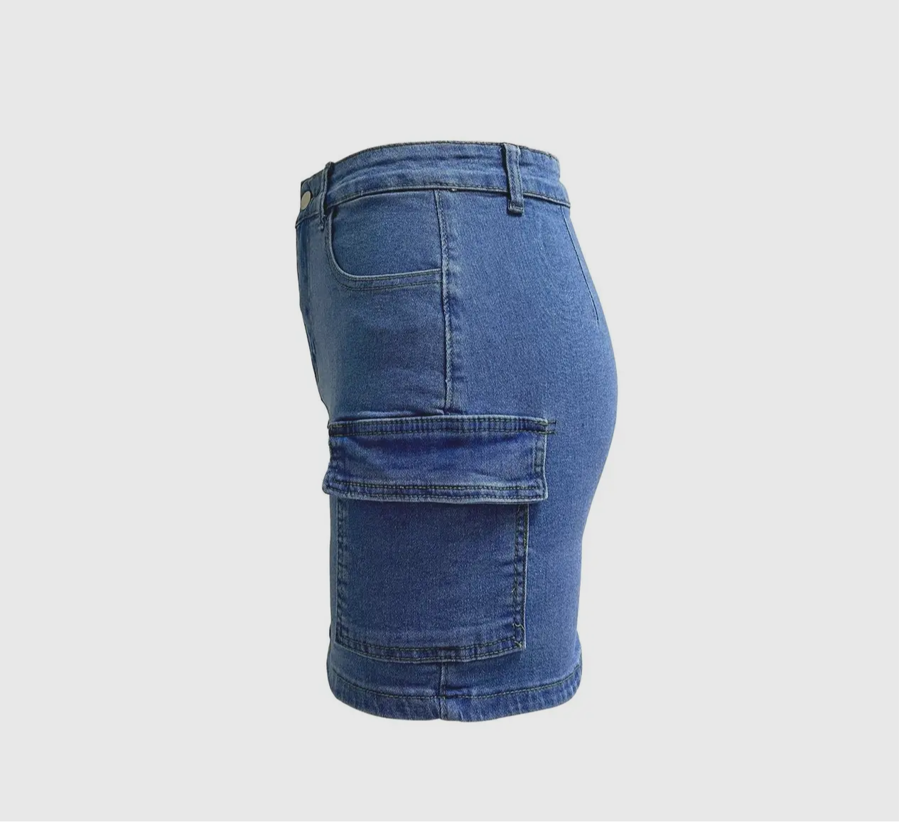 Mid Wash Cargo Pocket Denim Mini Skirt