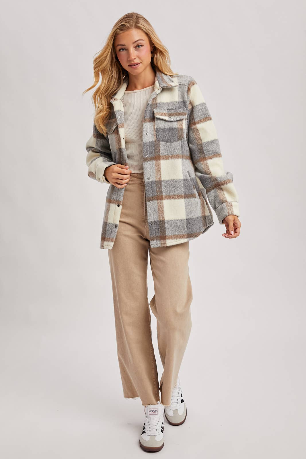 PLAID BRUSHED FLANNEL SHACKET