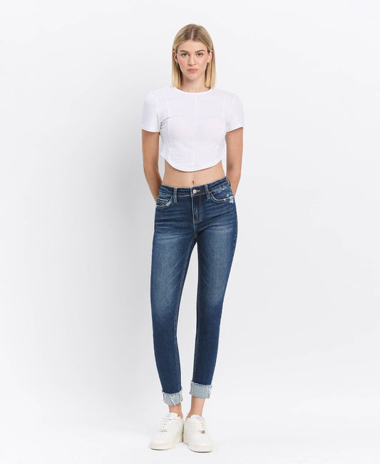 MID RISE CUFFED SKINNY JEANS