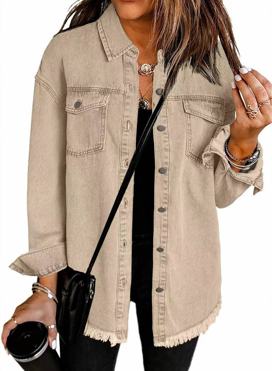 Autumn Frayed-Hem Denim Shacket
