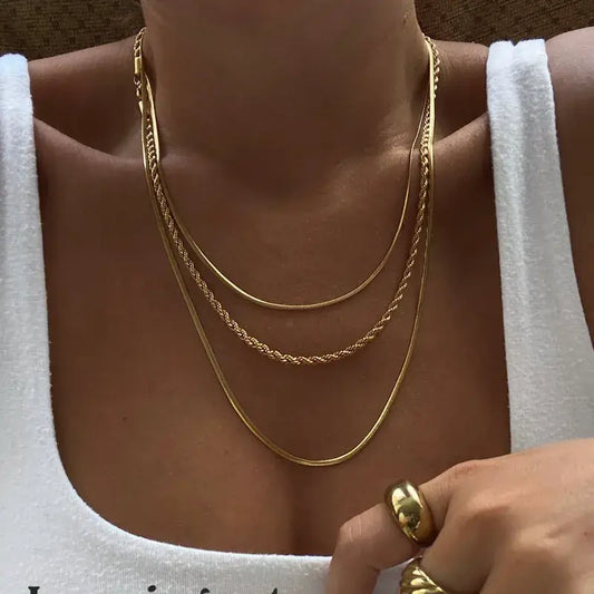 18K Gold Plated Stainless Steel Three Layer Necklace