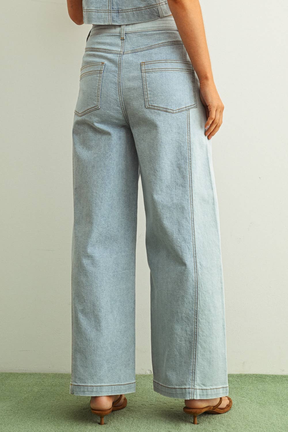 DENIM COLOR BLOCKED WIDE STRAIGHT LEG PANTS (PRE🤍ORDER)